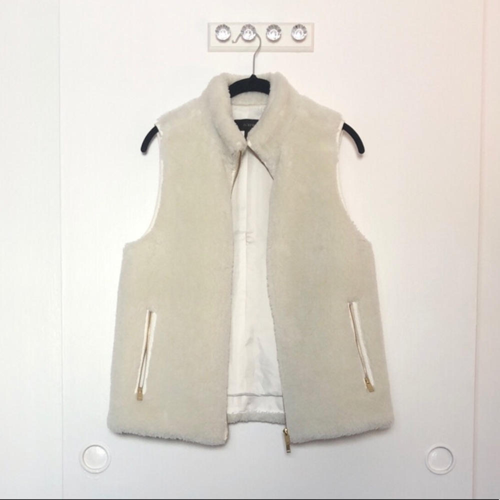 Jcrew Ivory Sherpa Vest with Goldtone Zippers